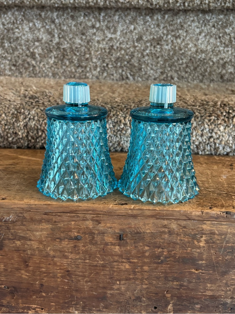 Vintage-Style Turquoise Glass Candle Holders - Set of 2
